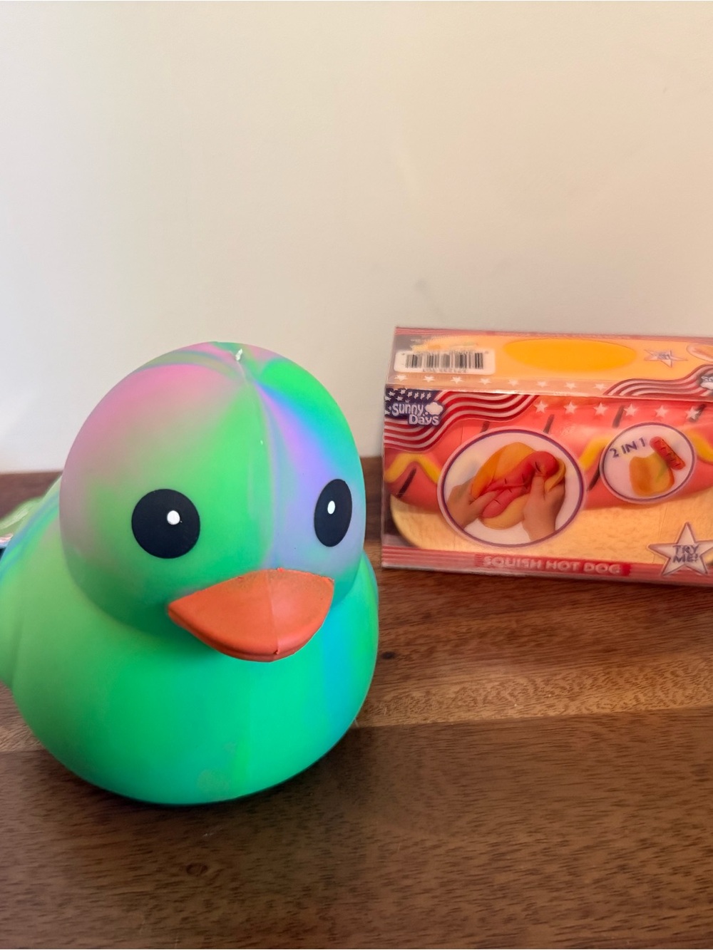 Squeezy Rainbow Duck & Hot Dog Squishy Bundle NWT